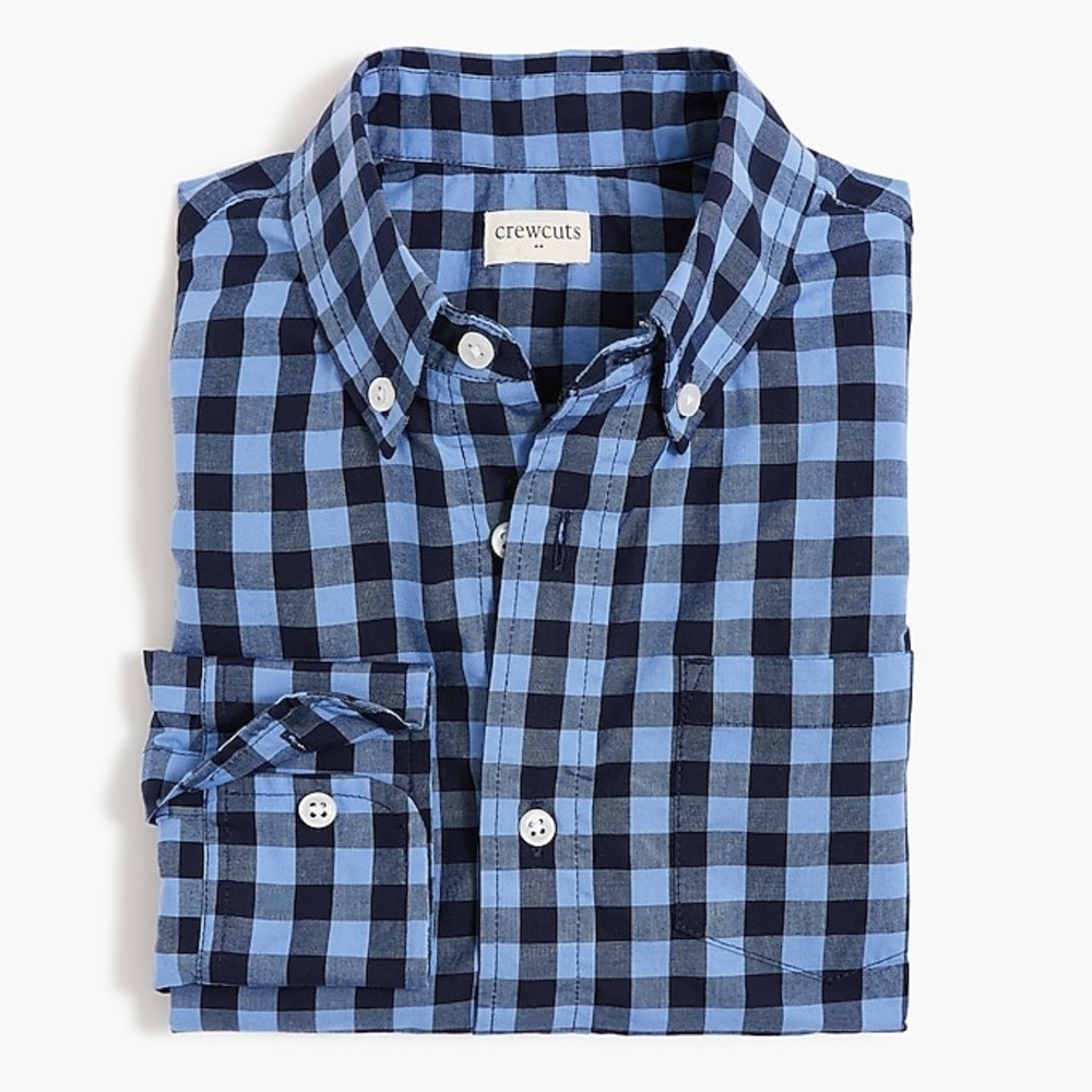 NWT Crewcuts Boys’ Retro Navy Blue Gingham Shirt, Size 6-7